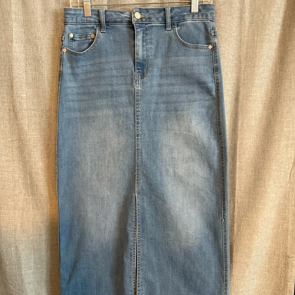 OAT New York Front Slit Raw Hem Denim Jean Maxi Skirt Size 4 / 27